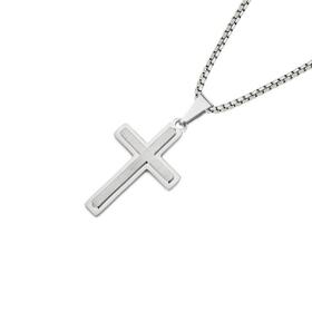 Stainless+Steel+35mm+Brushed+Centre+Cross+Gents+Pendant
