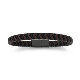 Steel-21cm-Brown-Black-Leather-Plaited-Bracelet on sale