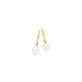 9ct+Gold+Cultured+Fresh+Water+Pearl+Drop+Earrings