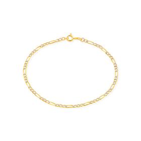 9ct-Gold-Two-Tone-19cm-Diamond-Cut-31-Figaro-Bracelet on sale