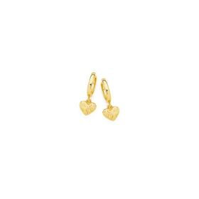 9ct-Gold-Diamond-Cut-Heart-Drop-Huggie-Earrings on sale