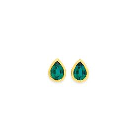 9ct-Gold-Created-Emerald-Stud-Earrings on sale