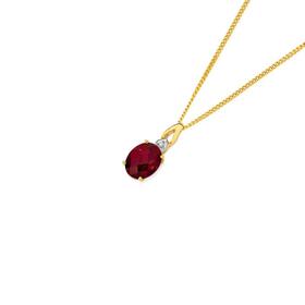 9ct+Gold+Created+Ruby+%26amp%3B+Diamond+Oval+Pendant