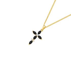 9ct+Gold+Black+Sapphire+%26amp%3B+Diamond+Cross+Pendant