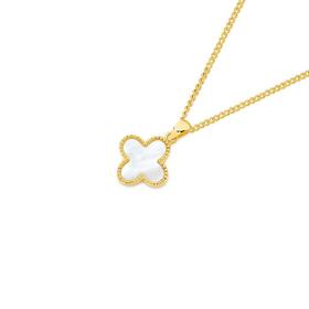 9ct-Gold-Mother-of-Pearl-Beaded-Clover-Pendant on sale