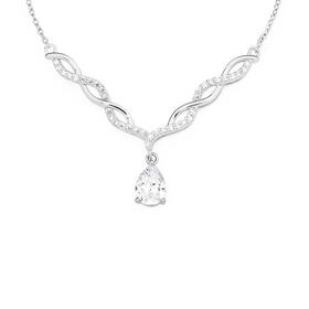 Sterling-Silver-Pear-Cubic-Zirconia-Twist-Necklet on sale