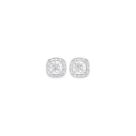 Sterling+Silver+Cushion-Cut+Cubic+Zirconia+Halo+Stud+Earrings