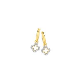 9ct-Gold-Diamond-Clover-Drop-Hoop-Earrings on sale