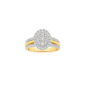 9ct+Gold+Diamond+Oval+Cluster+Ring
