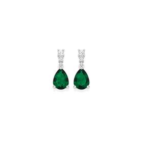 Silver-Green-Pear-CZ-Drop-Stud-Earrings on sale