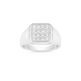 Silver-Square-Paved-CZ-Mens-Ring on sale