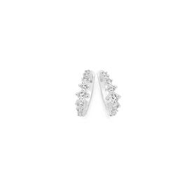 Sterling-Silver-Cubic-Zirconia-2x12mm-Claw-Front-Huggie-Earrings on sale