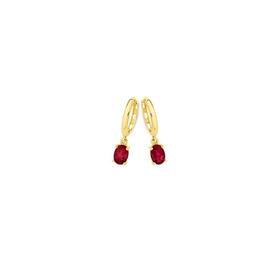 9ct-Gold-Created-Ruby-Oval-Drop-Huggie-Earrings on sale
