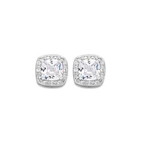 Sterling-Silver-Cushion-Cut-Cubic-Zirconia-Halo-Stud-Earrings on sale