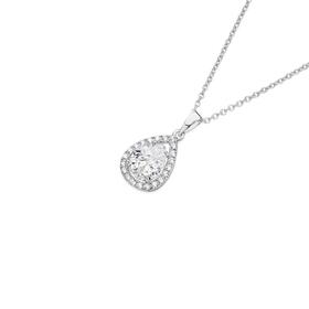 Sterling-Silver-Pear-Cubic-Zirconia-Frame-Pendant on sale
