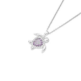 Sterling-Silver-Amethyst-Cubic-Zirconia-Turtle-Pendant on sale