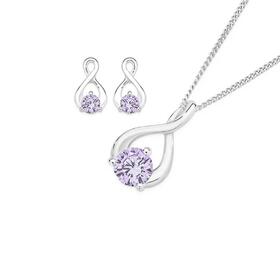 Sterling-Silver-Cubic-Zirconia-Wishbone-Pendant-Earrings-Set on sale