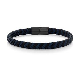 Stainless-Steel-21cm-Blue-Black-Leather-Plaited-Gents-Bracelet on sale