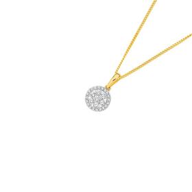 9ct+Gold+Diamond+Halo+Cluster+Pendant