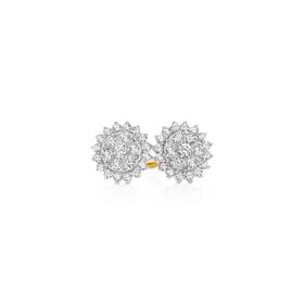 9ct-Gold-Diamond-Flower-Cluster-Stud-Earrings on sale