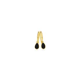 9ct+Gold+Black+Sapphire+Pear+Bezel+Drop+Hook+Earrings