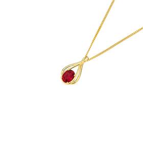 9ct-Gold-Created-Ruby-Oval-Open-Double-Teardrop-Pendant on sale