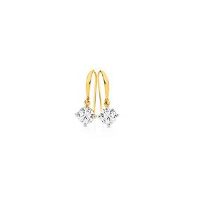 9ct+Gold+Cubic+Zirconia+6mm+Drop+Hook+Earrings