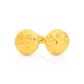 9ct+Gold+4mm+Diamond-Cut+Button+Stud+Earrings