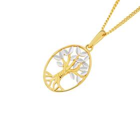 9ct-Two-Tone-Gold-Diamond-Cut-Tree-of-Life-Pendant on sale