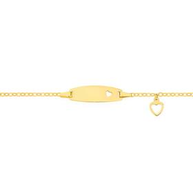 9ct-Gold-14cm-Oval-Heart-Cutout-Identity-Charm-Solid-Trace-Bracelet on sale