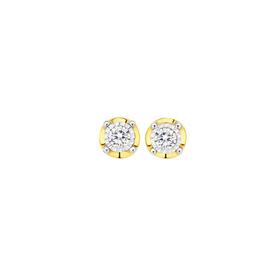 9ct+Two+Tone+Gold+Diamond+Magic+Frame+Set+Stud+Earrings