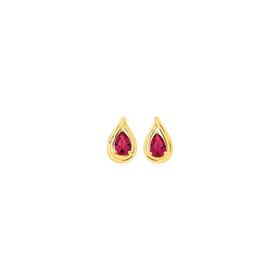 9ct+Gold+Created+Ruby+Pear+Teardrop+Stud+Earrings