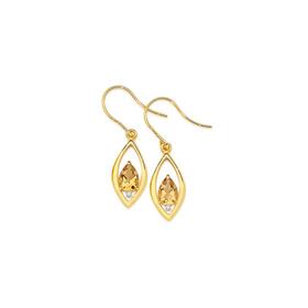 9ct+Gold+Citrine+%26amp%3B+Diamond+Hook+Earrings
