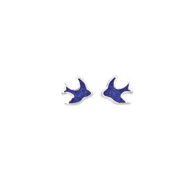 Sterling+Silver+Blue+Bird+Enamel+Stud+Earrings