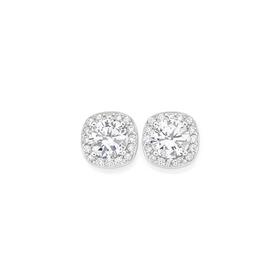 Silver+Cushion+CZ+Cluster+Stud+Earrings