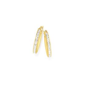 9ct+Gold+14mm+Cubic+Zirconia+Hoop+Earrings