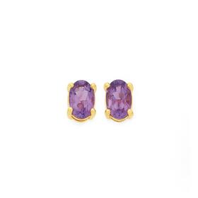 9ct+Gold+Amethyst+Oval+Cut+Stud+Earrings