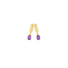 9ct-Gold-Amethyst-Oval-Drop-Huggie-Earrings on sale