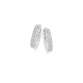 Sterling-Silver-Cubic-Zirconia-25x12mm-Huggie-Earrings on sale