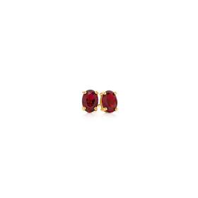 9ct+Gold+Created+Ruby+Oval+Stud+Earrings