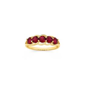 9ct-Gold-Created-Ruby-Swirl-Split-Shoulder-Ring on sale