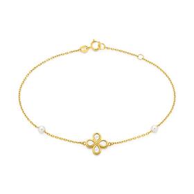 9ct-Gold-19cm-Cultured-Freshwater-Pearl-Mother-of-Pearl-Clover-Bracelet on sale