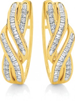 9ct-Gold-Diamond-Swirl-Huggie-Earrings on sale