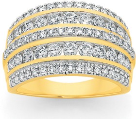 9ct-Gold-Diamond-Five-Row-Wide-Band on sale
