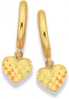 9ct-Gold-Diamond-Cut-Heart-Drop-Huggie-Earrings on sale