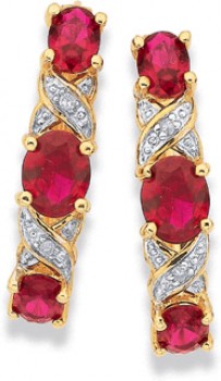 9ct-Gold-Created-Ruby-Diamond-Hoop-Earrings on sale