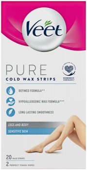 Veet-PURE-Cold-Wax-Strips-Legs-Body-Sensitive-Skin-20-Pack on sale