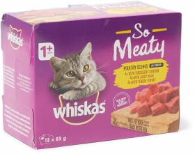 Whiskas-12-Pack-Oh-So-Meaty-Cat-Food-Pouch-85g-Poultry-Dishes on sale