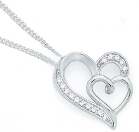 Sterling-Silver-Cubic-Zirconia-Heart-Within-a-Heart-Pendant on sale