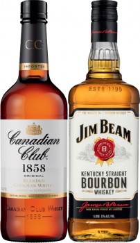 Canadian-Club-Whisky-or-Jim-Beam-White-Label-Bourbon-1-Litre on sale